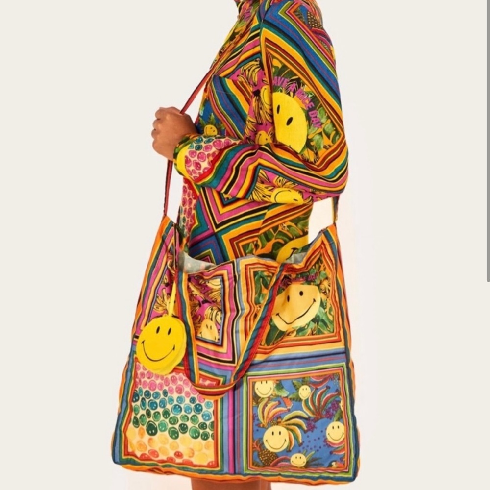 Farm Rio x Smiley mixed scarves smiley icon bag foldable tote
